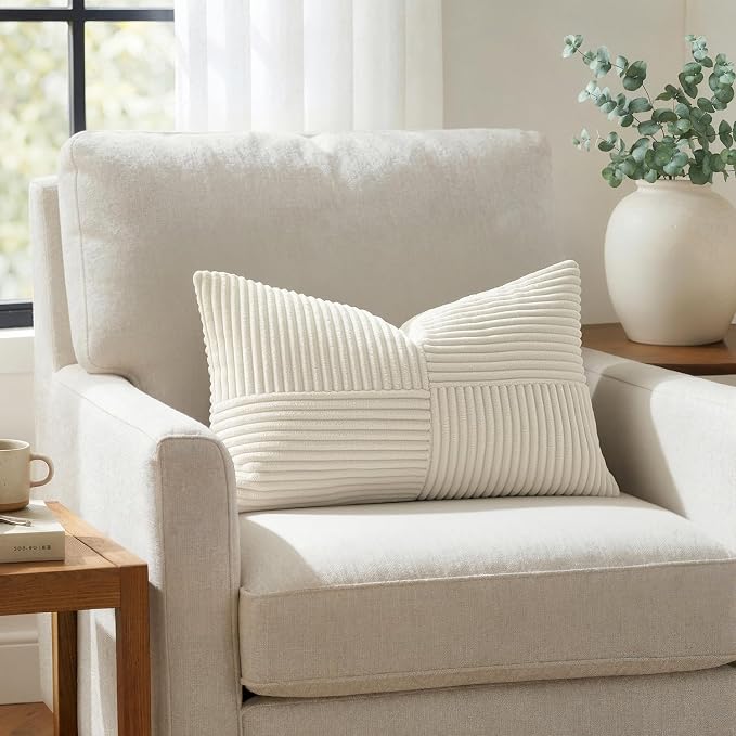 MIULEE Cream White Decorative Lumbar Throw Pillow Covers 14x24 Inch 2 Pack | - Image 3