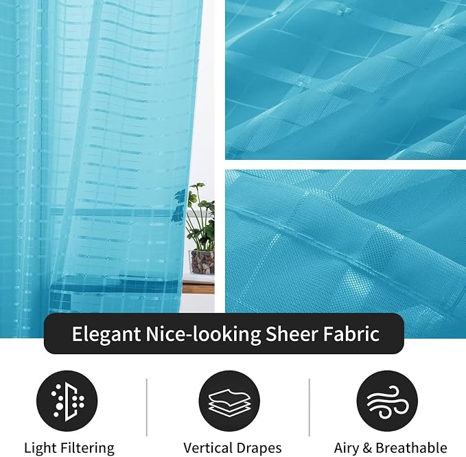 SpaceDresser Check Sheer Curtains 84 Inches Long - Image 4