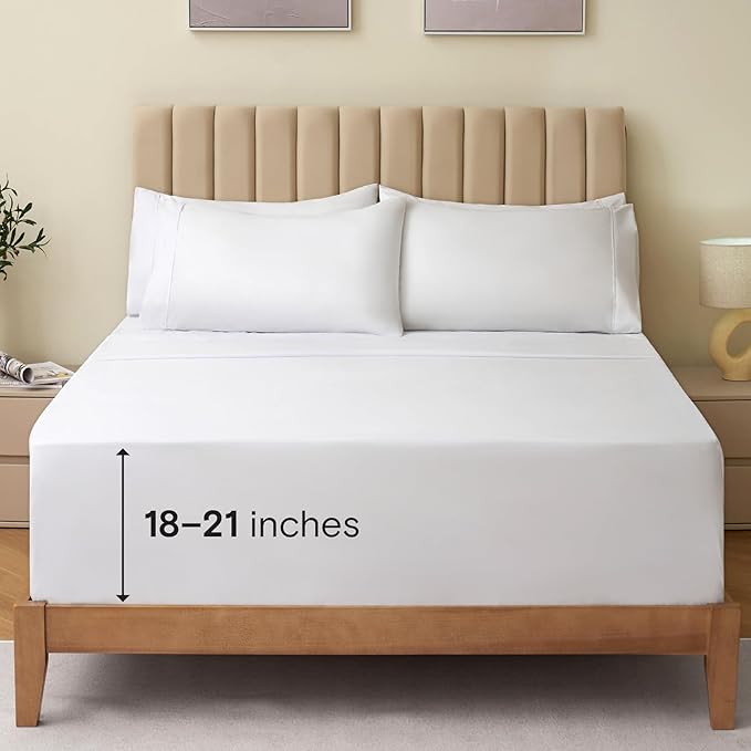 LuxClub 4 PC California King Size Sheet Set Bed Sheets Deep Pockets Wrinkle Free Cooling Sheets Machine Washable Hotel Bedding Silky Soft - White California King