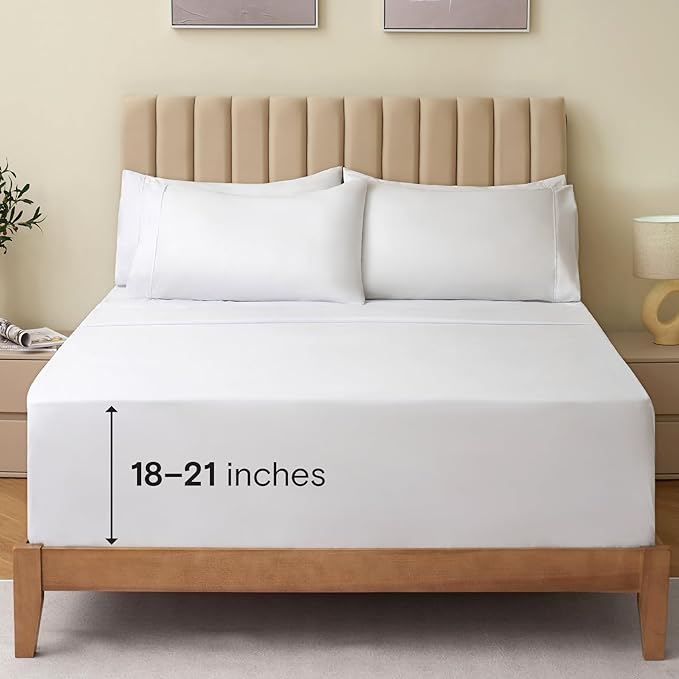 LuxClub 4 PC King Size Sheet Set Bed Sheets Deep Pockets Wrinkle Free Cooling Bed Sheets Machine Washable Hotel Bedding Silky Soft - White King