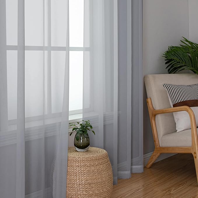 Simplebrand Light Grey Sheer Curtains 96 Inches Long, Light Filtering Silver - Image 5