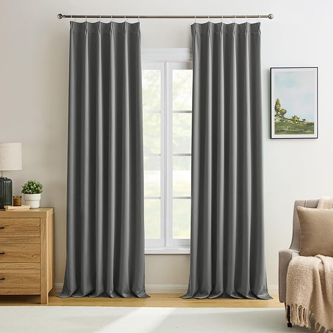 100 Inch Pinch Pleat Curtains & Drapes 2 Panels Set, Privacy Darkening Sound by KEQIAOSUOCAI