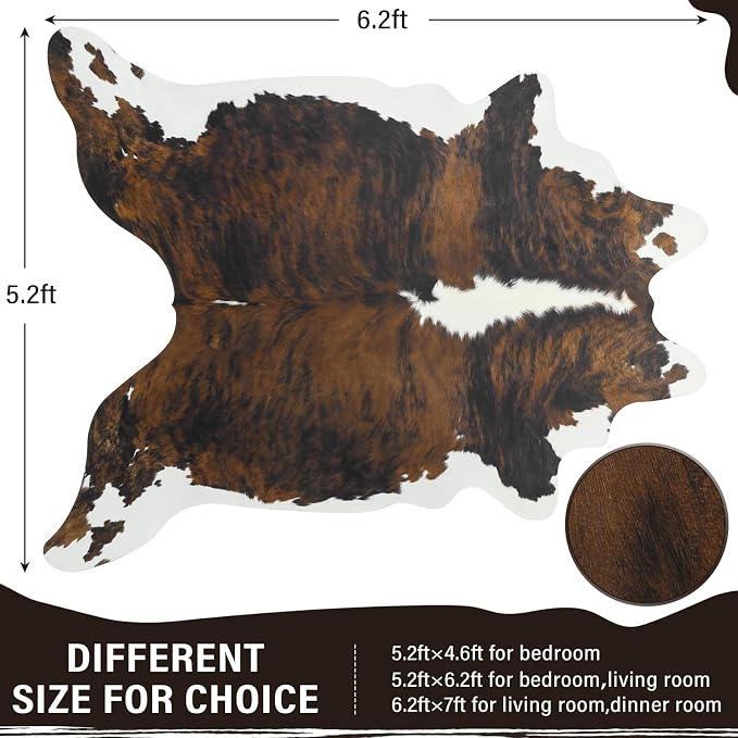 Faux Cowhide Rug, Animal Cow Hide Rug, 6.2 x 5.2 Ft Black and Brown | Premium - Image 2