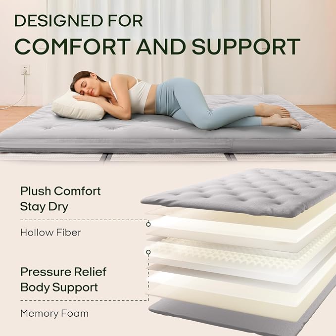 ZonLi Japanese Floor Futon Mattress Full Size 75"x 54", 100% Cotton Cover 4'' Thicken Tatami Mattress, Foldable Sleeping Pad, Portable Dormitory Tatami Mat, Roll Up Floor Lounger Bed for Adult