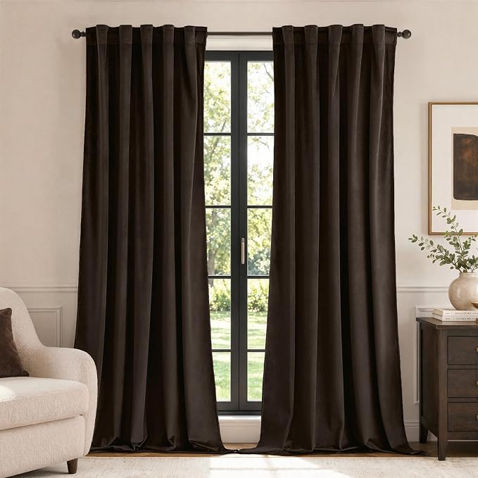 MIULEE Velvet Curtains 52x96 inches Chocolate Brown Blackout Curtains | Luxury by MIULEE