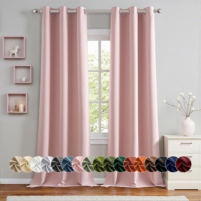 MIULEE Blackout Curtains for Bedroom 2 Panels 40 x 90 Inch Long Pink | Thermal by MIULEE
