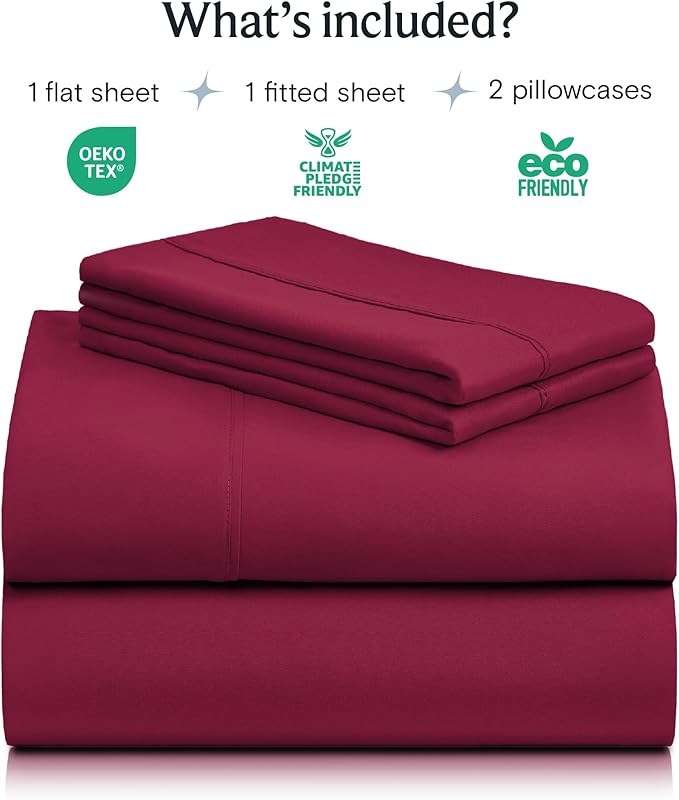 LuxClub 4 PC California King Sheet Set, Breathable Luxury Bed Sheets, Deep Pockets Wrinkle Free Cooling Sheets Machine Washable Hotel Bedding Silky Soft - Burgundy Cal King