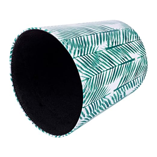 Paper Wastebasket Without Lid PU Leather Round Decorative Trash Bin Garbage Can Dustbin for Hotel Dormitory Kitchen Bedroom Bathroom Office Green Leaves
