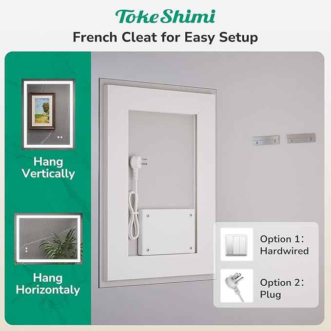 TokeShimi 24x32 LED Mirror for Bathroom,Backlit + Front lit,Lighted Mirrors for Bathroom Wall,Stepless Dimmable 3 Colors,Shatterproof,Tempered Glass,Memory Function,UL Listed