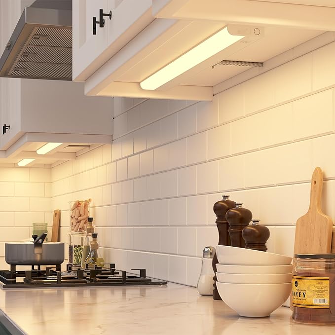 GETINLIGHT 18-inch Hardwired Only 3 Color LED Under Cabinet Lighting, Selectable 3000K/4000K/5000K, Dimmable, Matte White Finished, ETL Listed, IN-0201-12-WH-345K