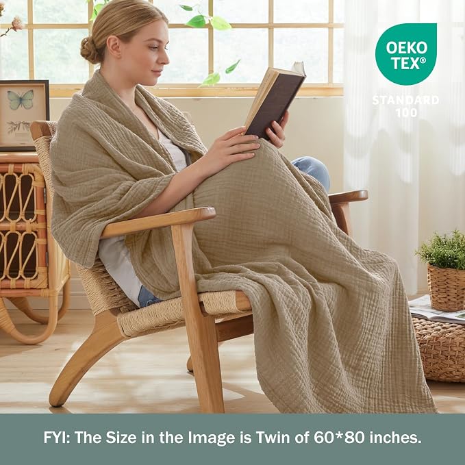EMME Muslin Blankets for Adults Throw Blanket for Couch Breathable Gauze Soft - Image 3
