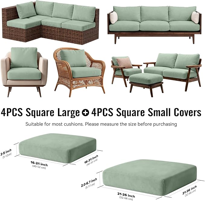 8Pcs Outdoor Cushion Covers, Stretch Patio Furniture Couch Chair Slipcovers | - Image 2