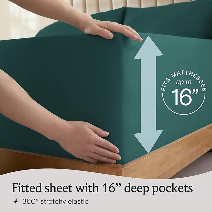 LuxClub 4 PC California King Sheet Set, Breathable Luxury Bed Sheets, Deep Pockets Wrinkle Free Cooling Sheets Machine Washable Hotel Bedding Silky Soft - Emerald Cal King