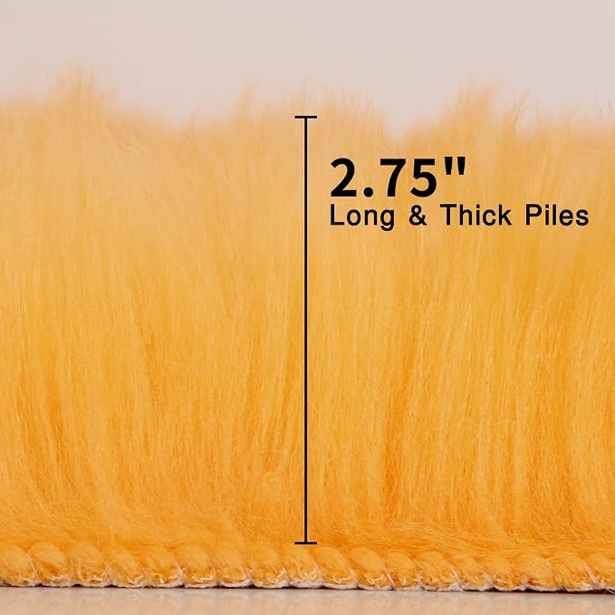 duduta Yellow Faux Sheepskin Runner Rugs 2x6 ft, Fluffy Fur Couch Covers | Shag - Image 4