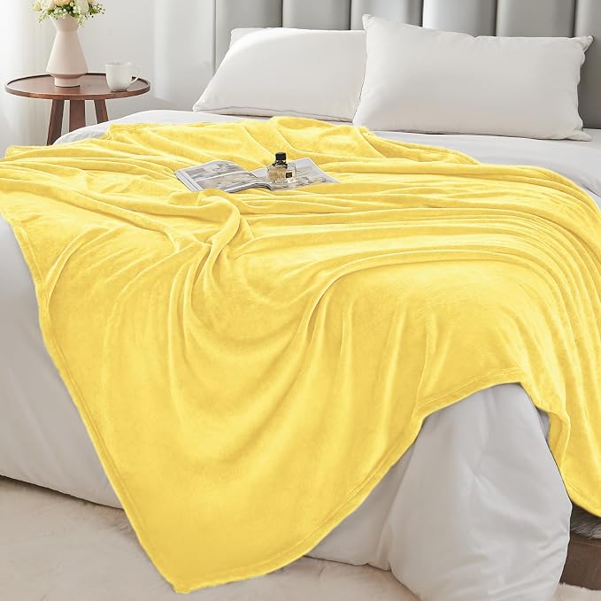 BEDELITE Fleece Blanket Soft Plush Twin Size Blanket Light Yellow 60"x80" | - Image 7