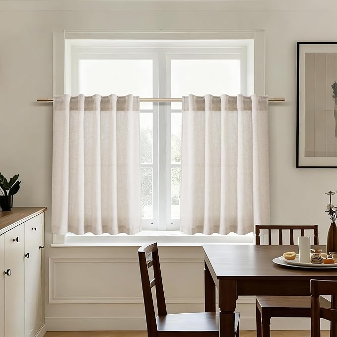 Beige Linen Curtains for Kitchen Windows Over Sink - Image 7