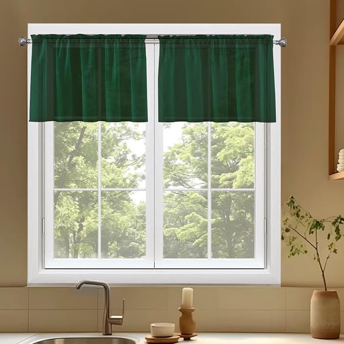 SpaceDresser Basic Rod Pocket Sheer Voile Window Curtain Panels Foliage Green 1 by SpaceDresser