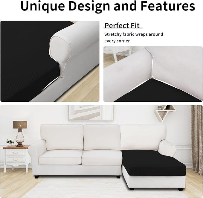 Easy-Going Stretch 1 Piece Chaise Lounge Cushion Slipcover | Sectional Couch - Image 3