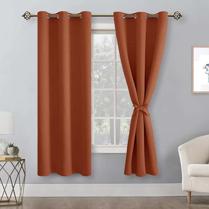 Fall Blackout Curtains for Bedroom 38 x 63 Inch Burnt Ochre 2 Panel | Thermal - Image 8