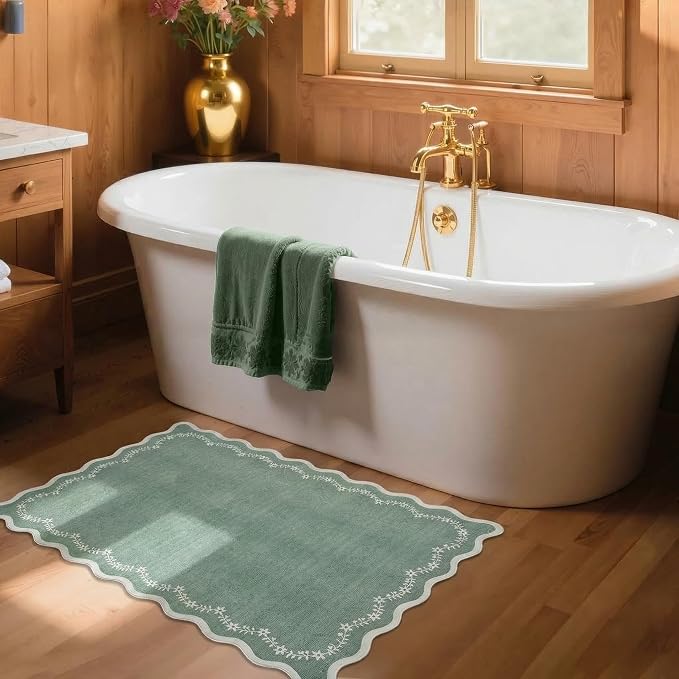 GarveeHome Scalloped Entryway Rug 2x3 Sage Green Washable Front Door Rug | - Image 2