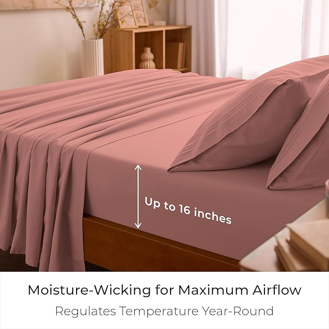 Mellanni King Sheets Set - 4 PC Iconic Collection Bedding - Hotel Luxury, Extra Soft, Cooling Bed Sheets - Wrinkle, Fade, Stain Resistant (King, Coral)