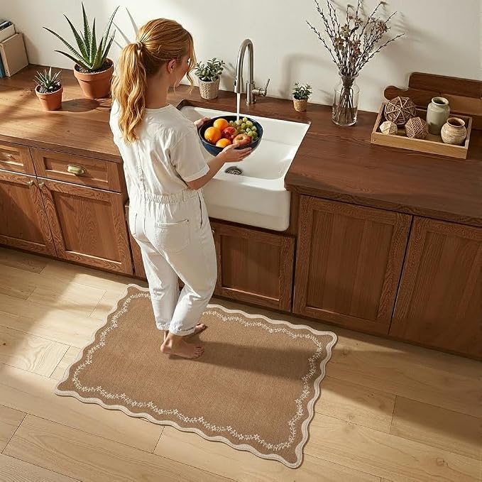GarveeHome Scalloped Entryway Rug 2x3 Brown Washable Front Door Entry Rug | - Image 2