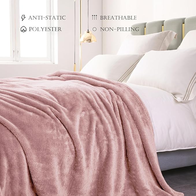 Exclusivo Mezcla Plush Fuzzy Fleece Bed Blanket Twin Size, Super Soft, Fluffy and Warm Blankets, Suitable for All Seasons (Dusty Pink, 90x66 Inches)