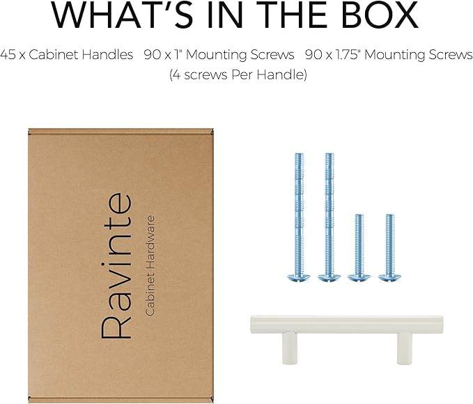 Ravinte 45 Pack | 5 Inch Cabinet Pulls White Stainless Steel Kitchen Drawer Pulls Cabinet Handles 5 InchLength, 3 Inch Hole Center