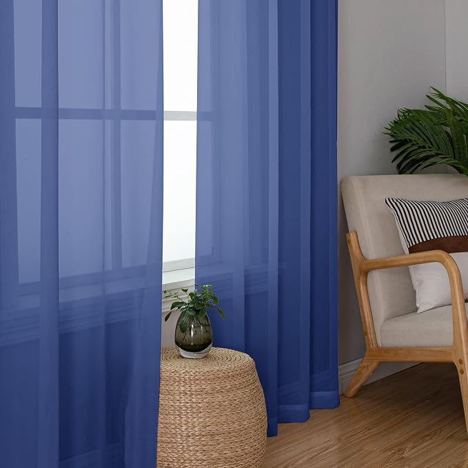 Chyhomenyc Sheer Royal Blue Curtains 90 inches Long 2 Panels, Light Filtering - Image 3
