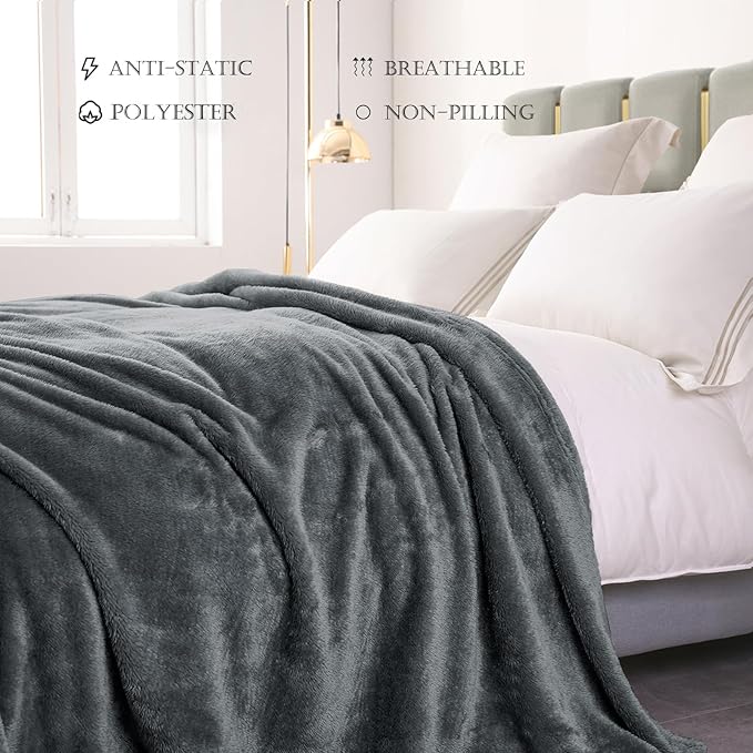 Exclusivo Mezcla Plush Fuzzy Fleece Bed Blanket King Size, Super Soft, Fluffy and Warm Blankets, Suitable for All Seasons (Dark Grey, 90x104 Inches)