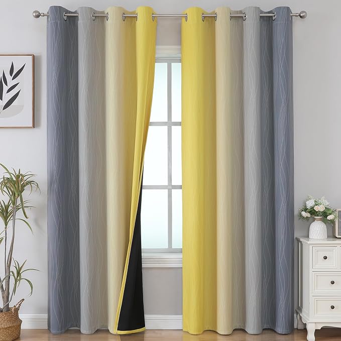 Yellow and Grey Ombre Blackout Curtains - Image 2