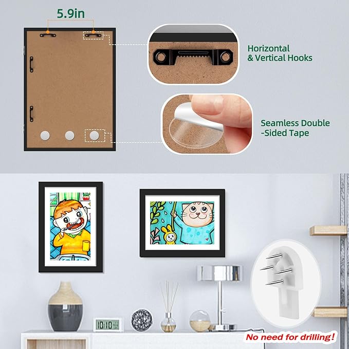 4 Pack Kids Artwork Frames Changeable 8.5 x 11 Inch Children Art Projects Kids Art Frames Front Opening Picture Display Frame, Black