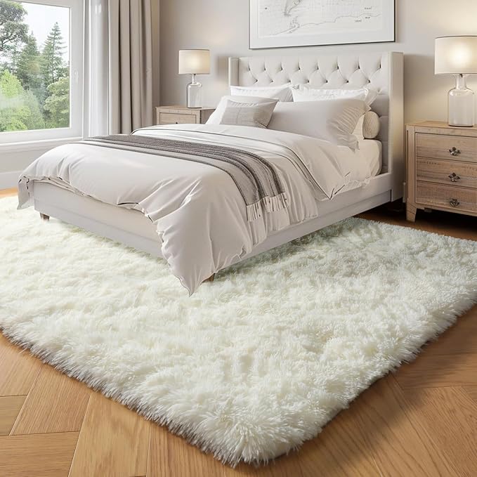 Fluffy Shag Area Rugs for Bedroom Living Room, Cream White Super Soft Fuzzy - Image 4