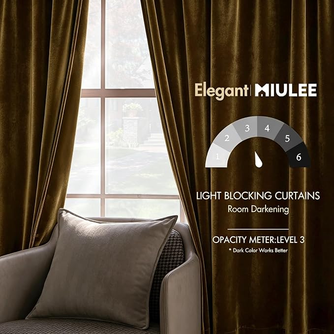 MIULEE Velvet Curtains 52x90 inches 2 Panels Gold Blackout Curtains | Luxury - Image 5
