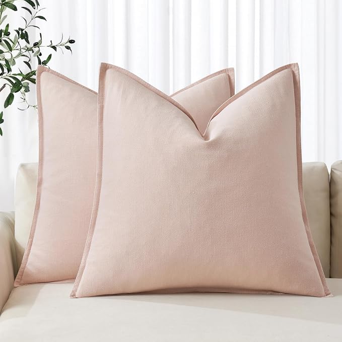 MIULEE Decorative Linen Euro Sham Pillow Covers 22x22 Inch Light Pink | Boho by MIULEE