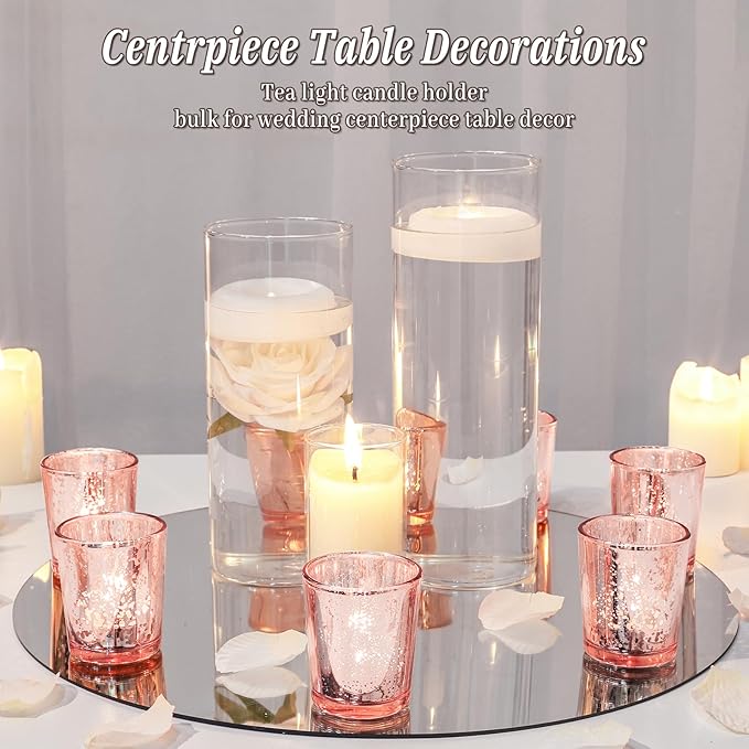 Votive Candle Holders Set of 24, Speckled Mercury Rose Gold Candle Holders for Wedding Centerpiece Table Decorations, Tealight Candle Holder for Party Bridal Shower Decor, Home Decor