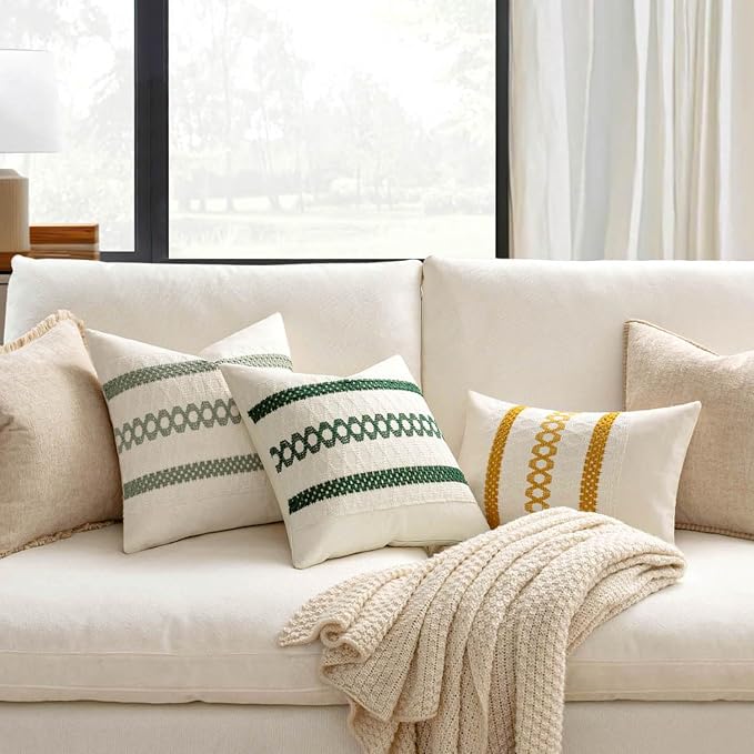 MIULEE Set of 2 Mustard Yellow Boho Decorative Pillow Covers 16x16 Inch | Fall - Image 2