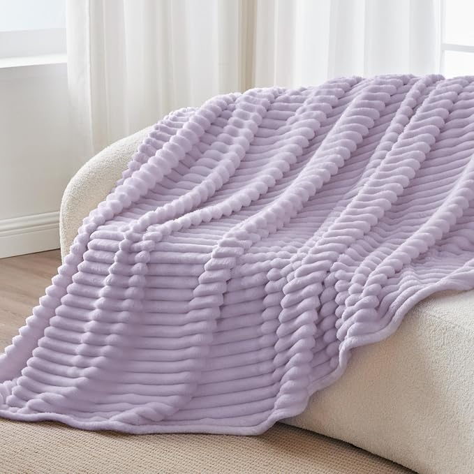 BEDELITE Ribbed Twin Blanket for Couch & Bed, Lavender Fog, Warm Yet Lightweight - Image 7