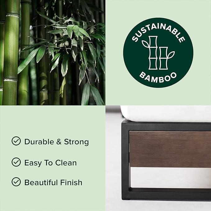 ZINUS GOOD DESIGN Award Winner Suzanne 6 Inch Bamboo and Metal Platforma Bed Frame, No Box Spring Needed, Wood Slat Support, Grey Wash, King