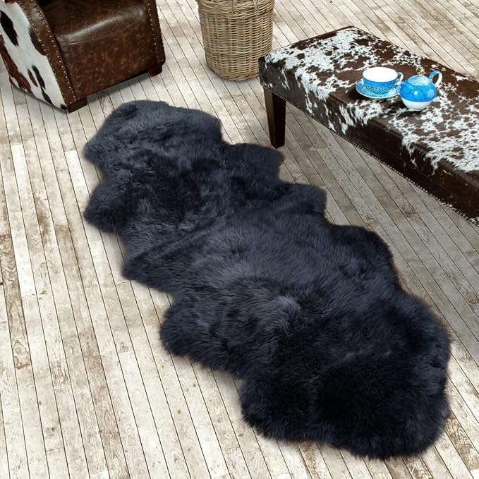 HUAHOO Premium Genuine Sheepskin Rug Black Real Australia Sheepskin Natural - Image 5