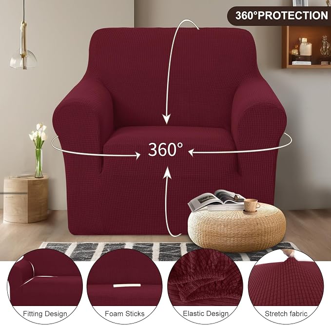 U-NICE HOME Stretch Recliner Chair Cover Armchair Slipcover, Burgundy | - Image 3