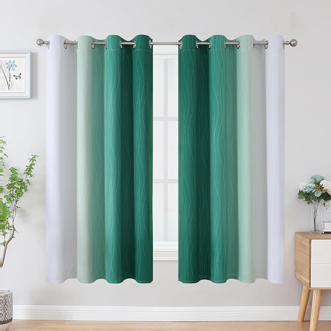 Green and Greyish White Blackout Curtains 52Wx63L 2 Panels | Ombre Curtains - Image 2