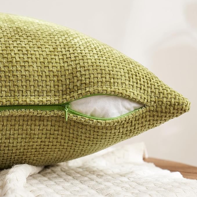 MIULEE Soft Decorative Chenille Fall Pillow Covers Rust Yellow Green 18x18 | - Image 3