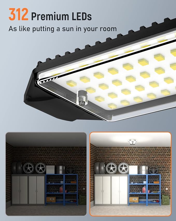 Adiding LED Garage Ceiling Light, 4 Pack 40000Lm Bright Screw into E26 E27 Socket LED Basement Lighting, 6+1 Deformable Panels, Daylight 6500K for Pole Barn Workshop Attic Porch Storage Room Low Bay