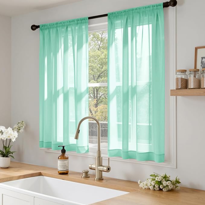 MIULEE Aqua Sheer Curtains 63 Inches Long 4 Panels 42 x 63 Inches | Light - Image 2
