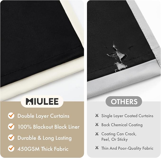MIULEE Beige White 100% Blackout Curtains - Image 4