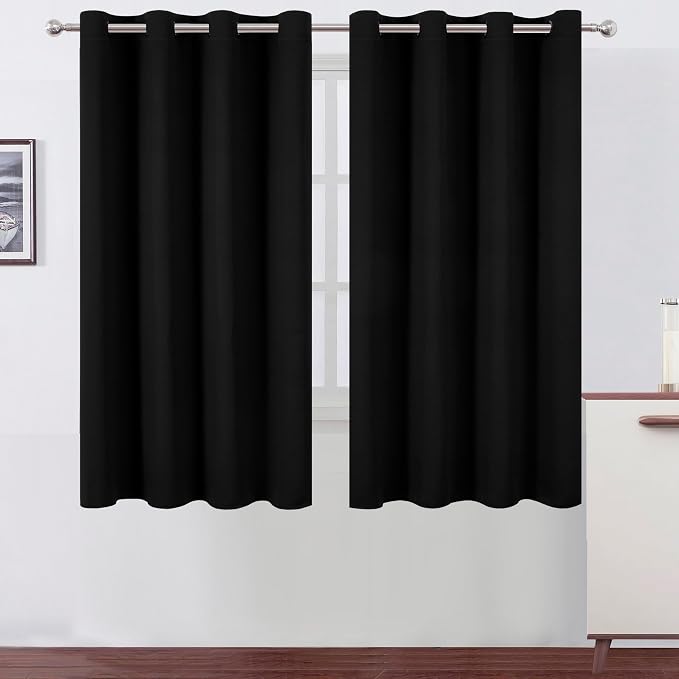 Black Blackout Curtains 66 x 63 Inch Length/Set of 2 Curtain Panels/Thermal by Lemomo