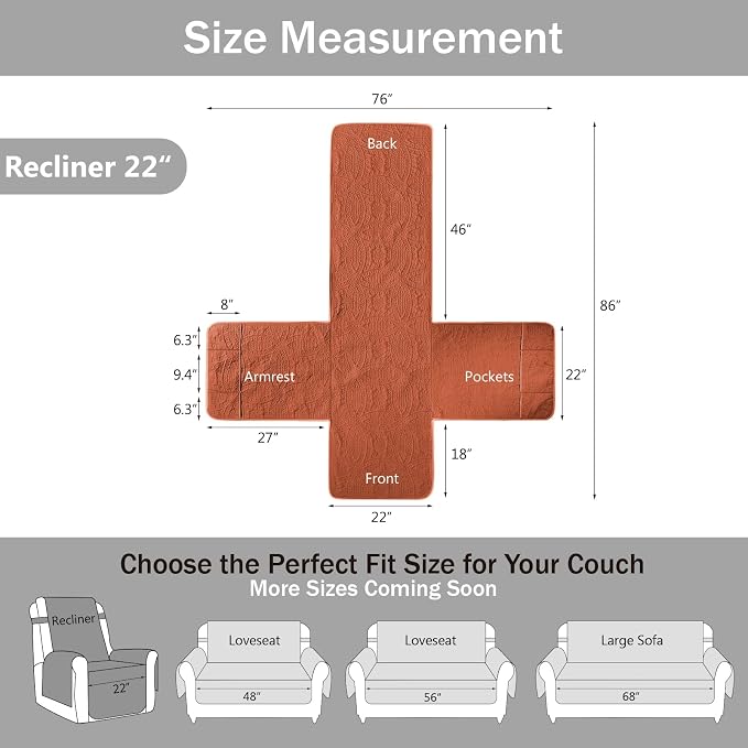 Orange Quilted Recliner Covers, Waterproof Recliner Chair Covers, Lazy Boy - Image 5