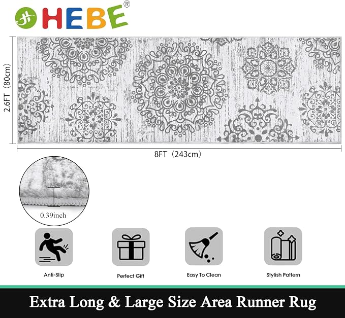 HEBE Hallway Runner Rug 2'x6', Washable Non Slip Kitchen Rug Runner | Soft Boho - Image 2