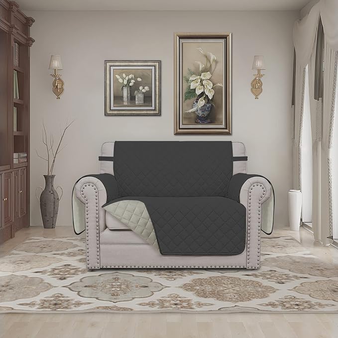 Easy-Going Reversible Couch Cover, Oversized Chair, Darkgray/Beige | Machine - Image 2